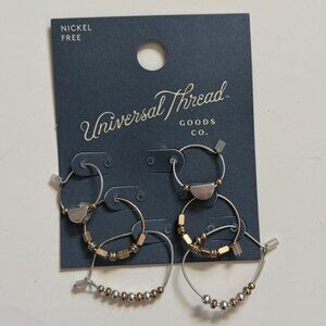 Universal Thread Hoop Earrings-Boho Style-3 Pair-New-Nickel Free